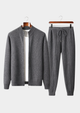 Men's dark grey fine knit tracksuit set with a zip jacket and drawstring trousers