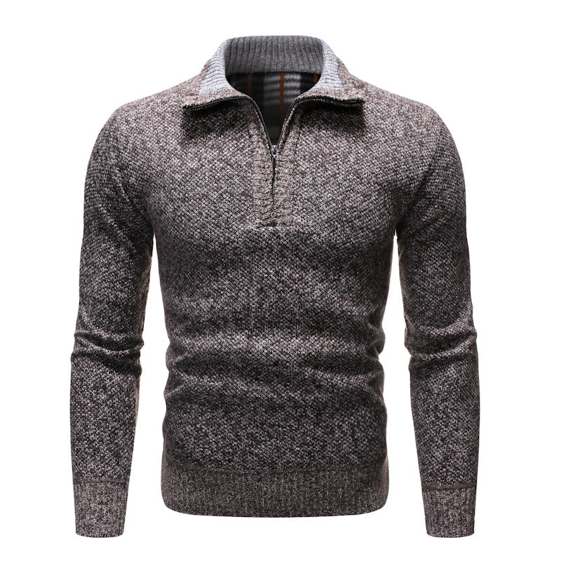 Men's textured half-zip jumper with turn-down collar