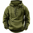 Men's lace-up hooded sweatshirt with long sleeves and kangaroo pocket