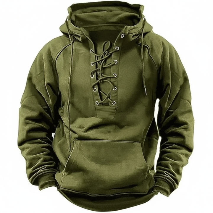 Men's lace-up hooded sweatshirt with long sleeves and kangaroo pocket