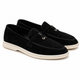 Women's plain loafers with moc toe stitching and decorative bit detail