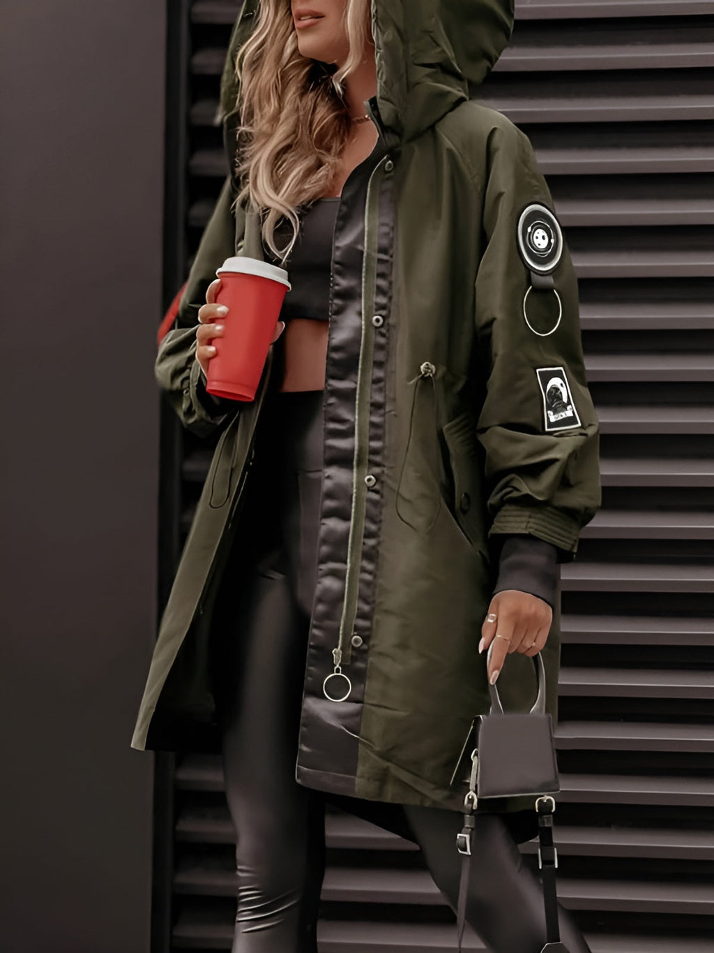 Women's oversized hooded windbreaker jacket with front pockets