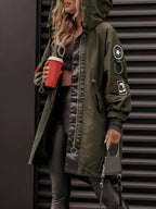 Women's oversized hooded windbreaker jacket with front pockets