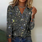 Women's sequin V-neck jumper with long sleeves and sparkle finish