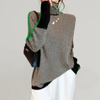 Women's high-neck chevron sweater with contrast sleeve panels