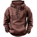 Men's long-sleeved hooded sweatshirt with lace-up front and pouch pocket