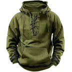Men's long-sleeved hooded sweatshirt with lace-up front and pouch pocket
