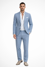 Men's tailored two-piece suit with notched-lapel blazer and matching trousers