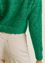 Women's green textured V-neck cropped sweater