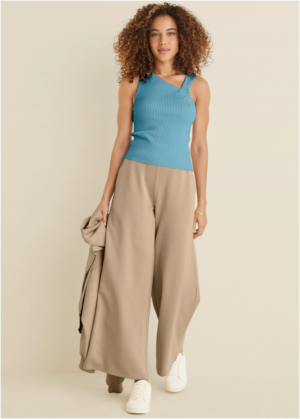 Women's blue ribbed twist detail sweater tank