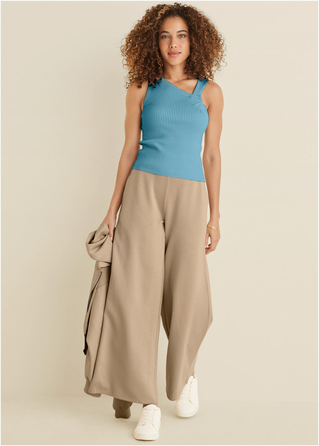 Women's blue ribbed twist detail sweater tank