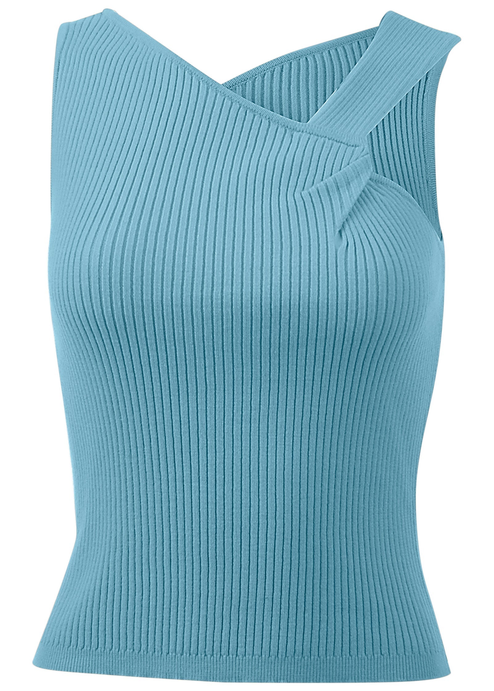 Women's blue ribbed twist detail sweater tank