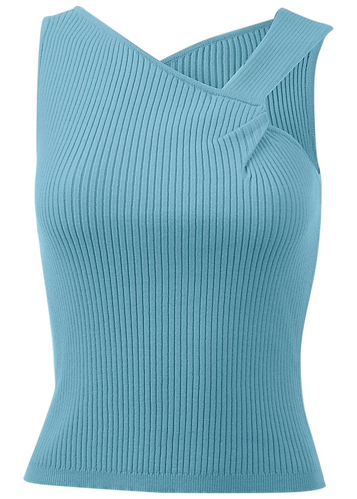 Women's blue ribbed twist detail sweater tank