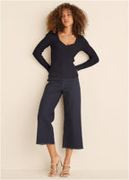 Women's black ribbed sweater with sweetheart neckline