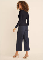Women's black ribbed sweater with sweetheart neckline