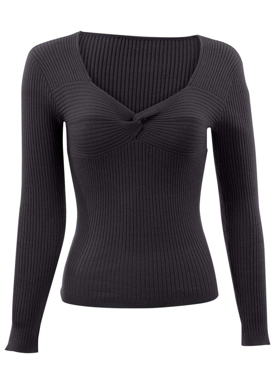Women's black ribbed sweater with sweetheart neckline