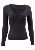 Women's black ribbed sweater with sweetheart neckline