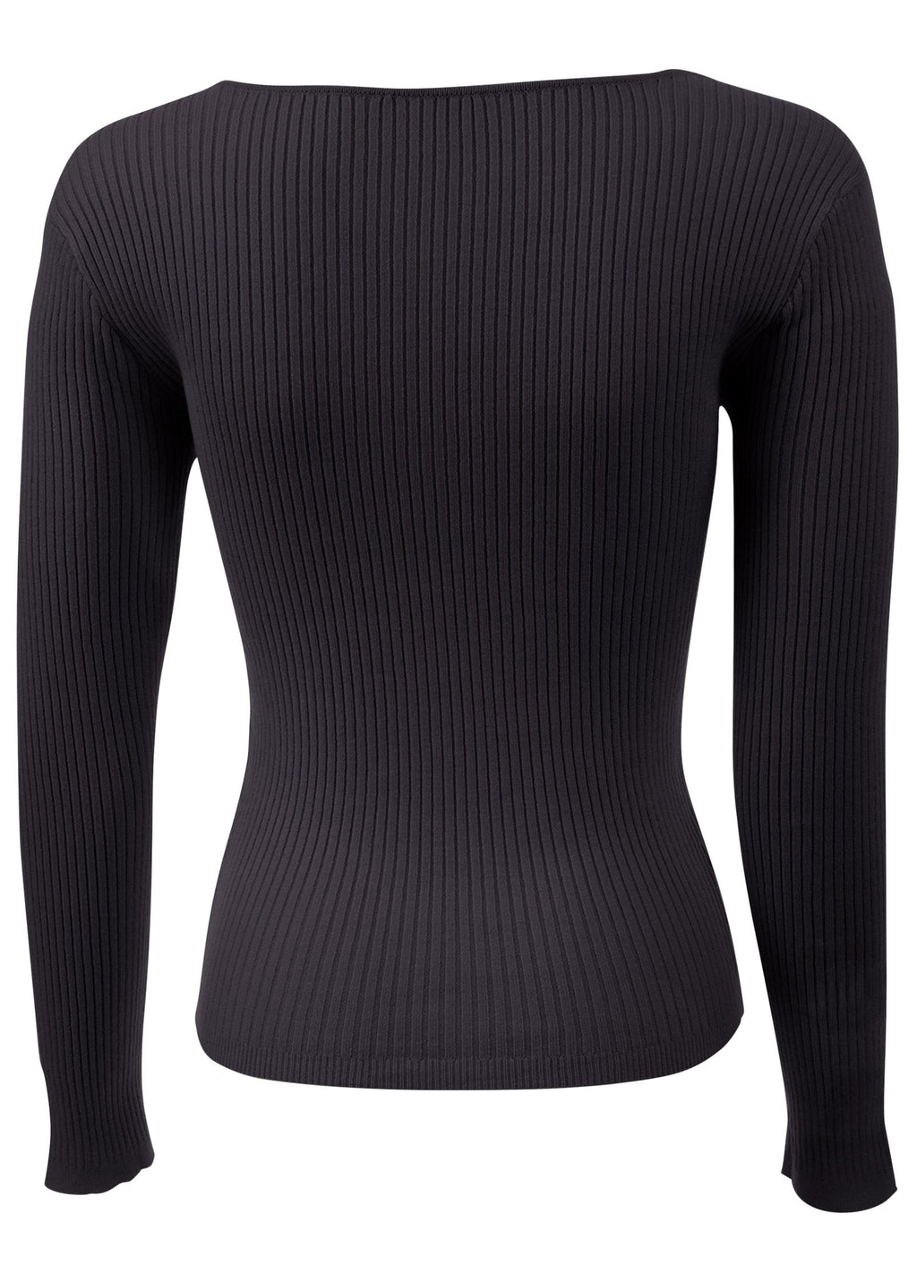 Women's black ribbed sweater with sweetheart neckline