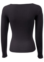 Women's black ribbed sweater with sweetheart neckline