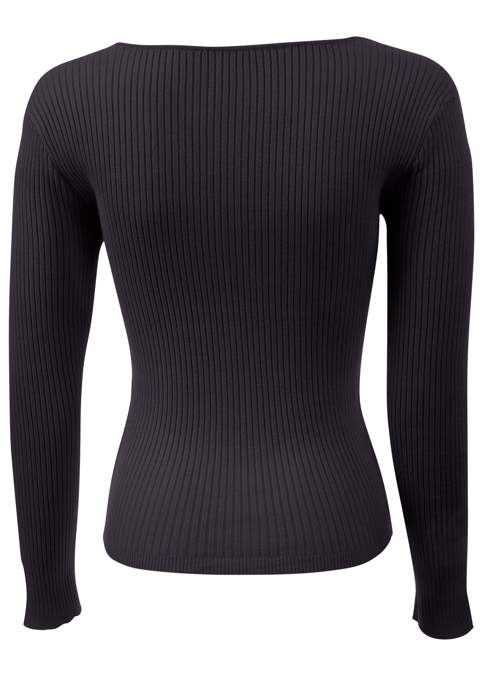 Women's black ribbed sweater with sweetheart neckline