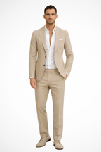 Men's tailored two-piece suit with notched-lapel blazer and matching trousers