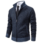 Men's diamond pattern zip-front sweater with stand collar