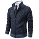 Men's diamond jacquard knit cardigan with stand collar and zip front