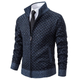 Men's textured zip sweater with raised collar and ribbed trims