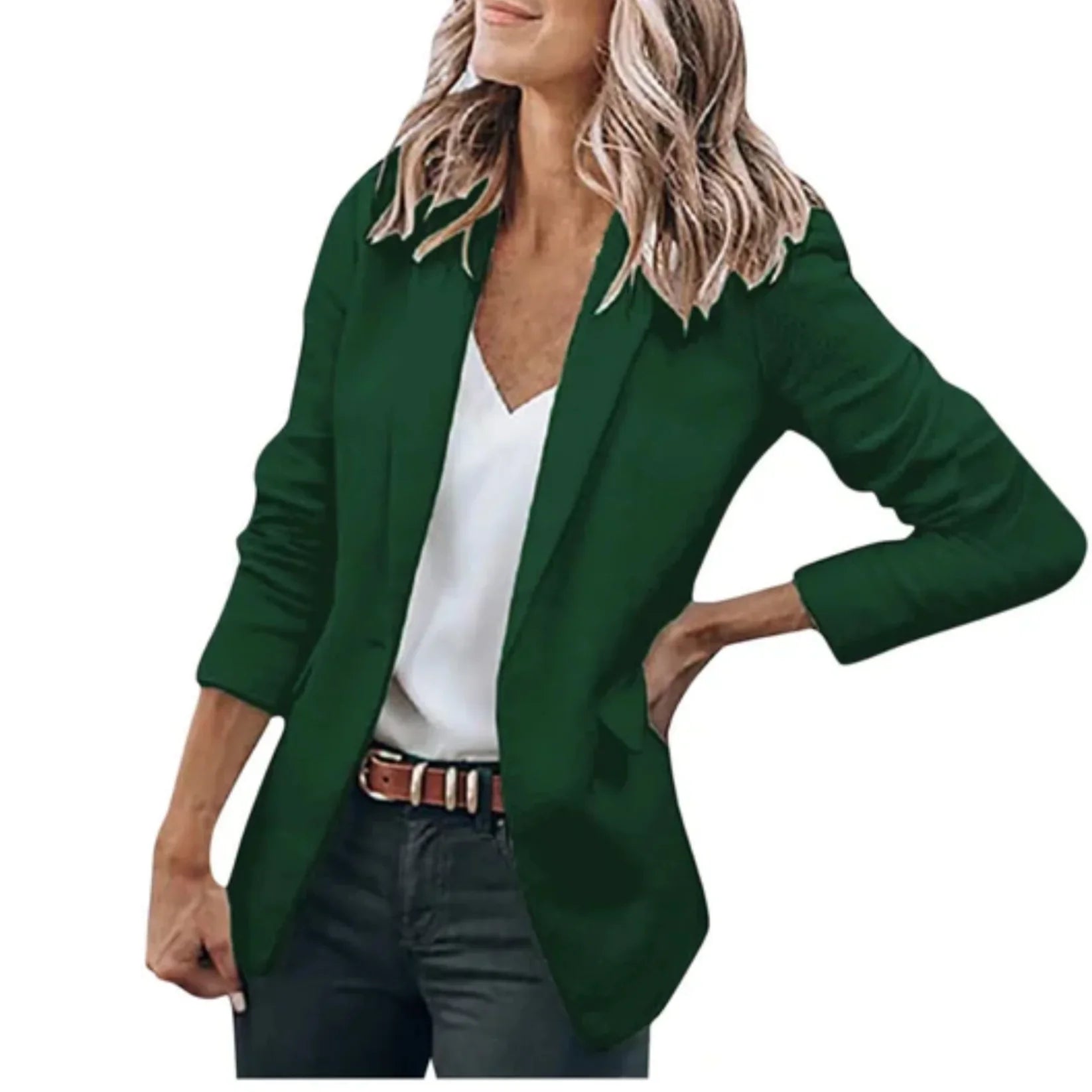 Women's casual blazer with notched lapels and long sleeves