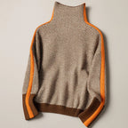 Women's high-neck chevron sweater with contrast sleeve panels