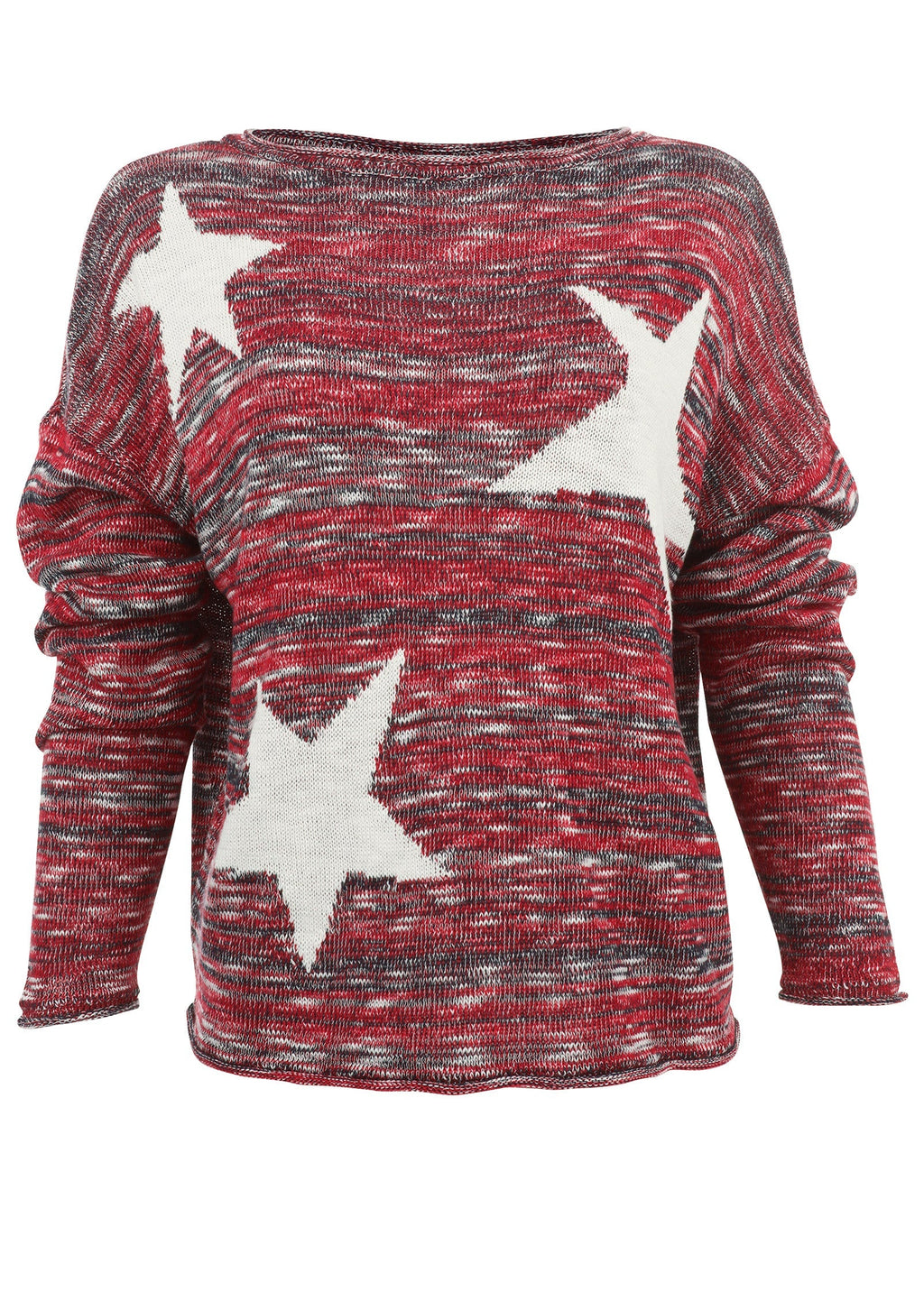 Women's red star pattern crew-neck sweater