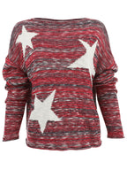 Women's red star pattern crew-neck sweater
