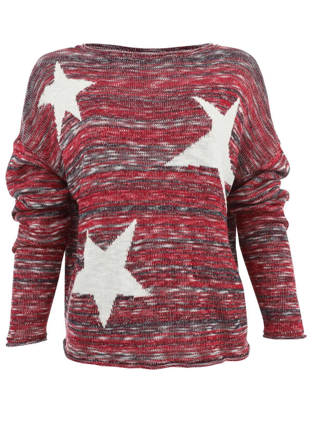 Women's red star pattern crew-neck sweater