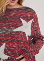 Women's red star pattern crew-neck sweater