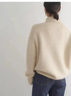 Women's plain turtleneck sweater with ribbed collar and cuffs
