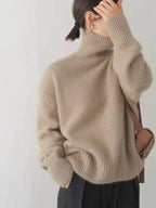 Women's plain turtleneck sweater with ribbed collar and cuffs
