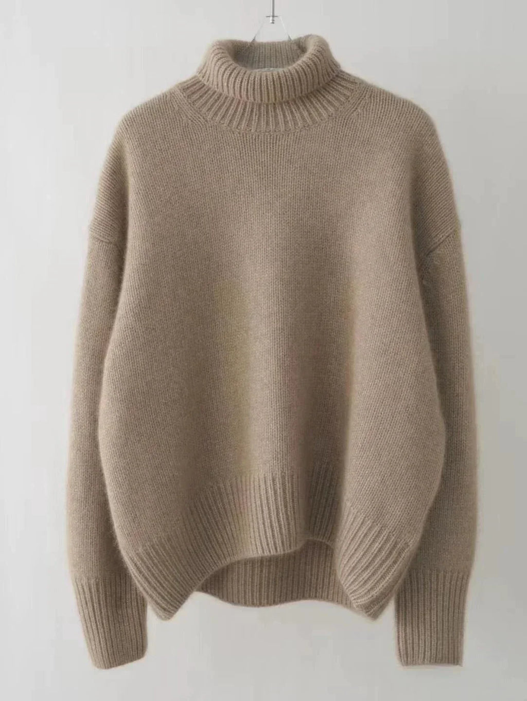 Women's plain turtleneck sweater with ribbed collar and cuffs