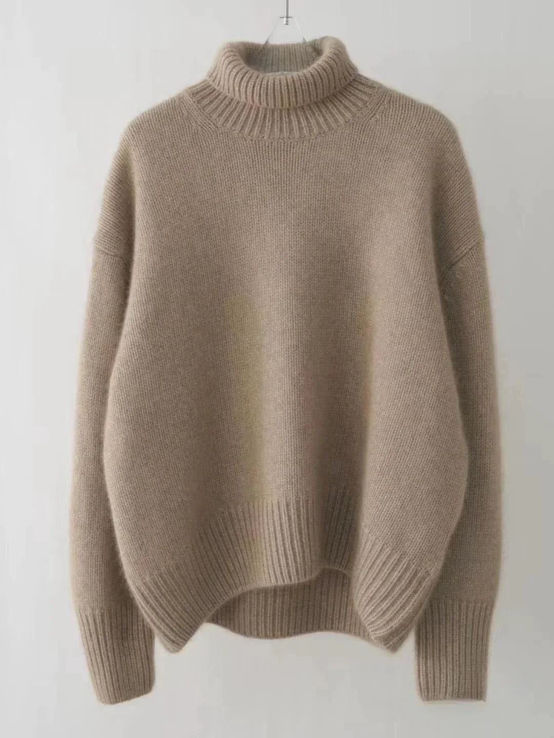 Women's plain turtleneck sweater with ribbed collar and cuffs