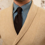 Men's textured knit cardigan with shawl collar and button fastening