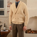 Men's textured knit cardigan with shawl collar and button fastening