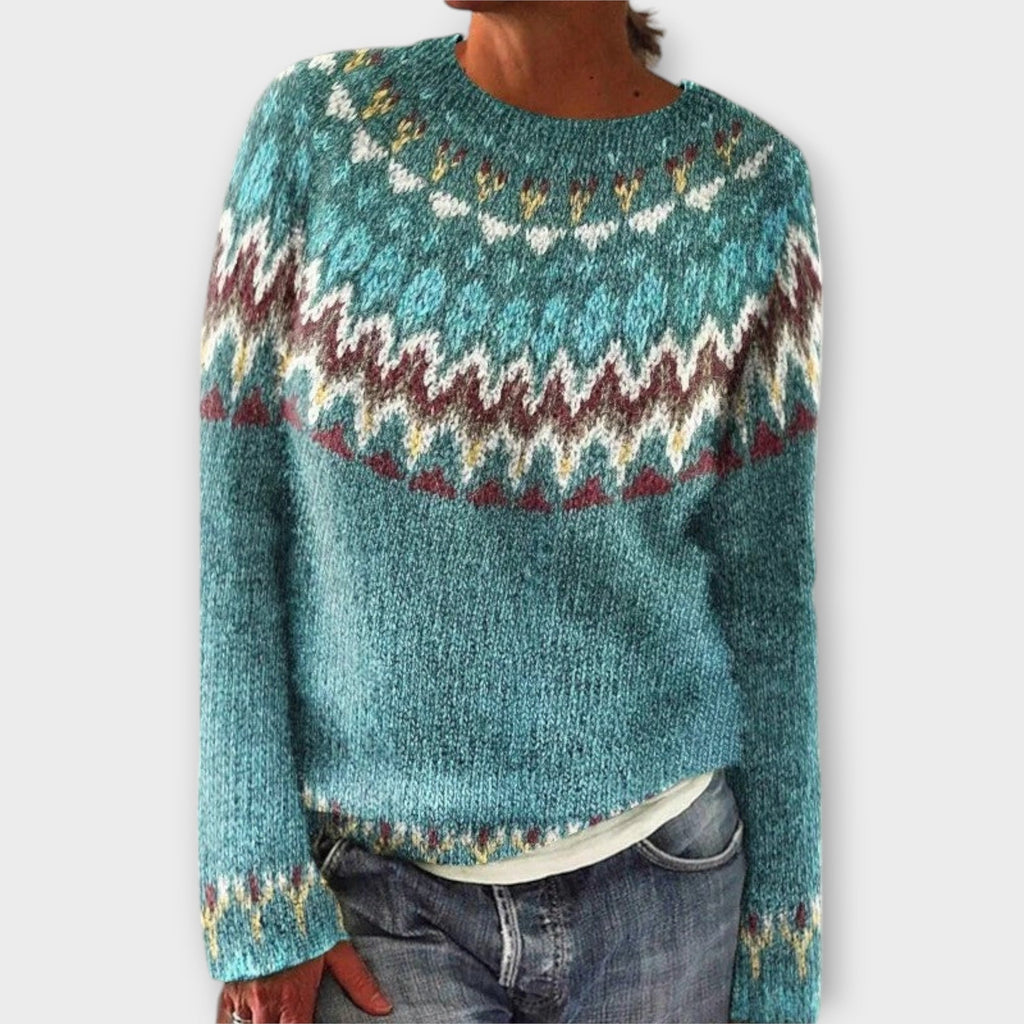 Women's patterned knit jumper with round neckline and long sleeves