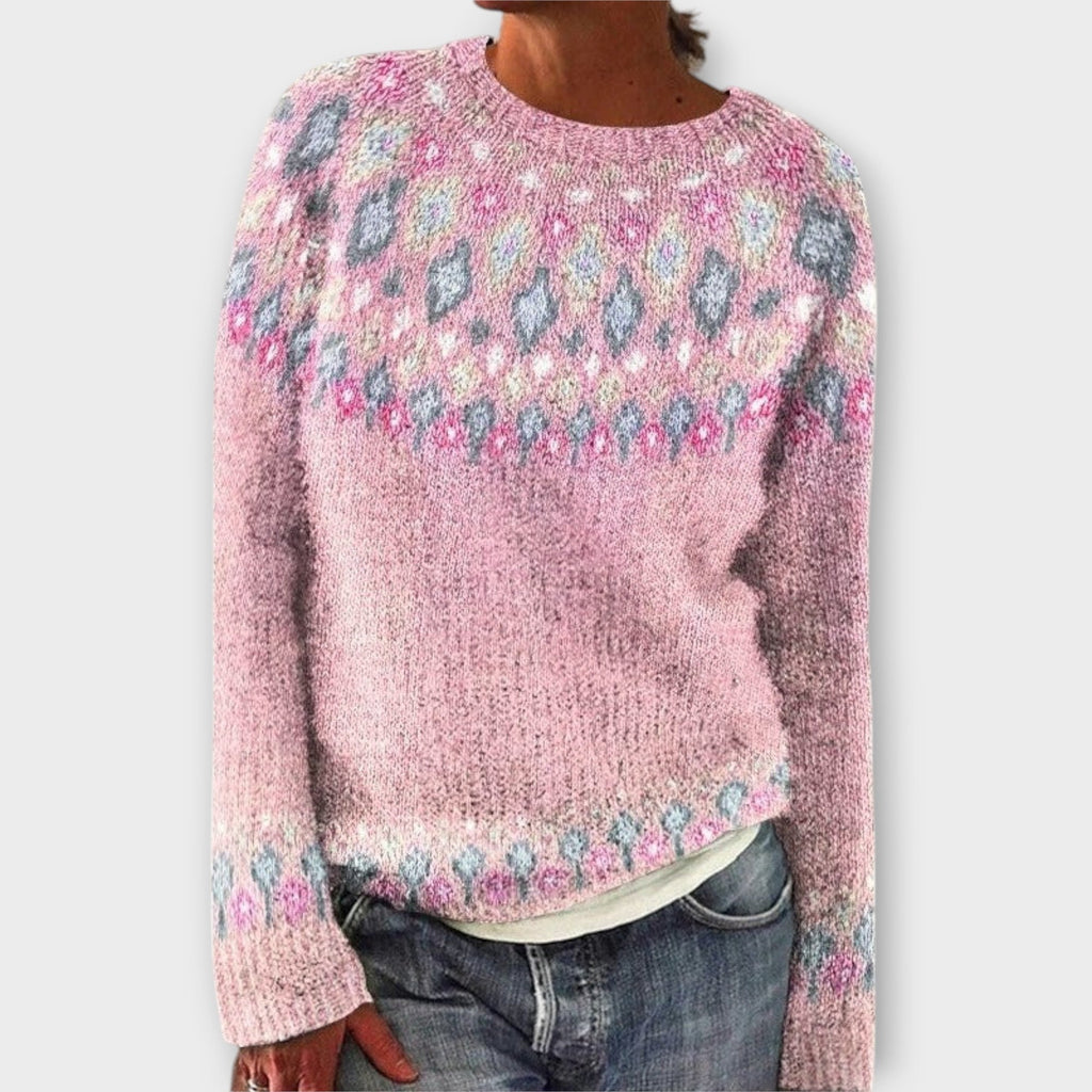 Women's patterned knit jumper with round neckline and long sleeves