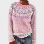 Women's patterned knit jumper with round neckline and long sleeves