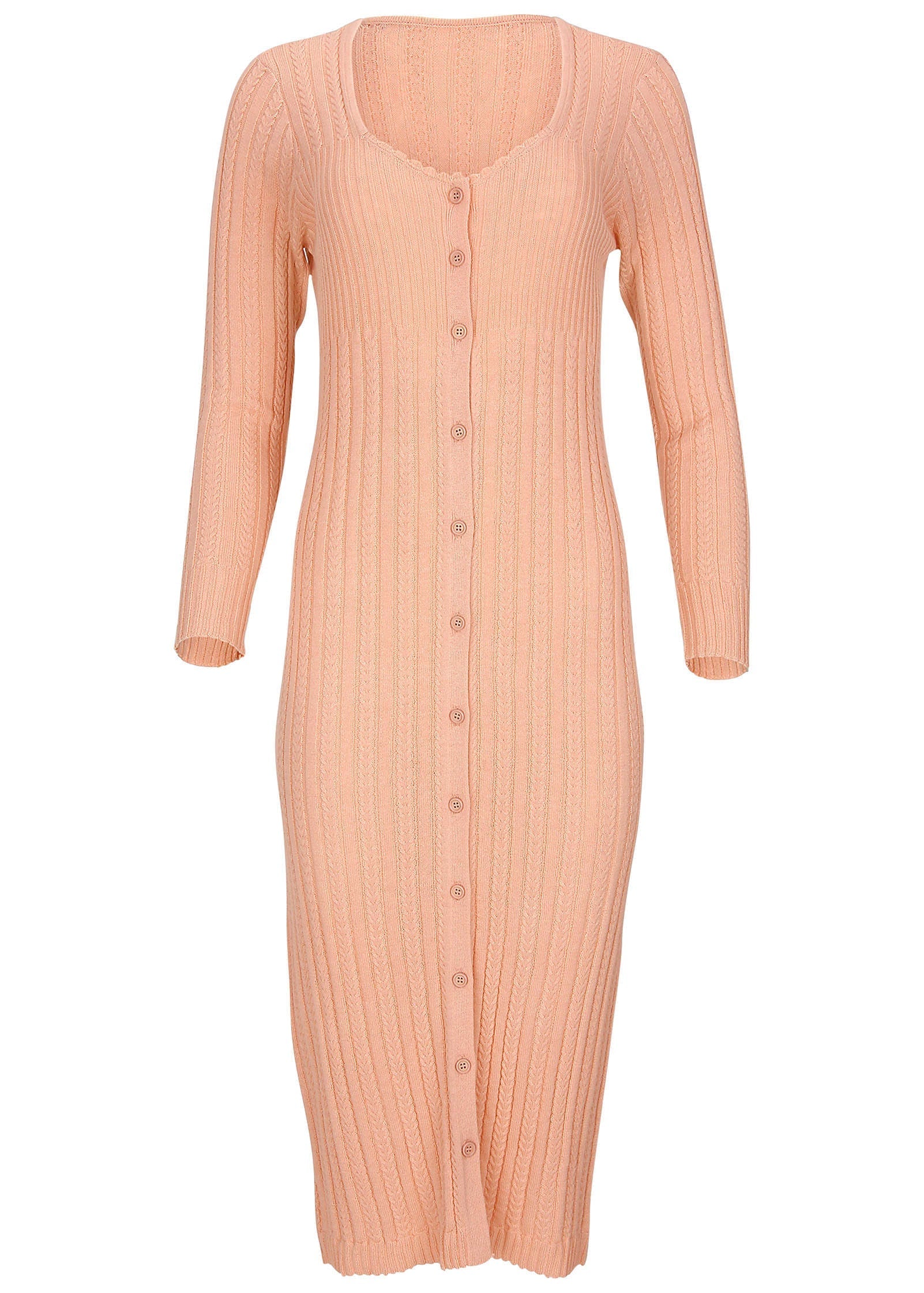 Women's sand long cable knit cardigan with buttons