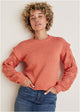 Women's coral crew neck sweater with pointelle sleeves
