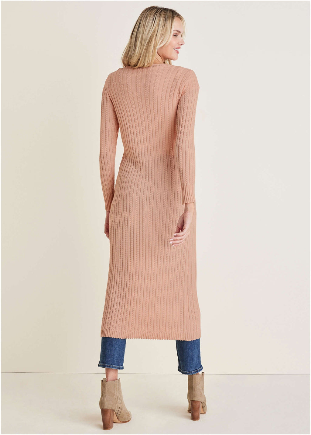 Women's sand long cable knit cardigan with buttons