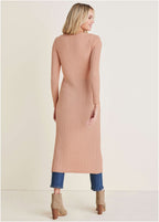 Women's sand long cable knit cardigan with buttons
