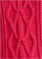 Women's red cable knit V-neck sweater with long sleeves