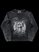 Women's black crewneck sweatshirt with monochrome graphic front print