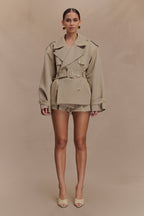 Women's khaki short belted double-breasted trench coat